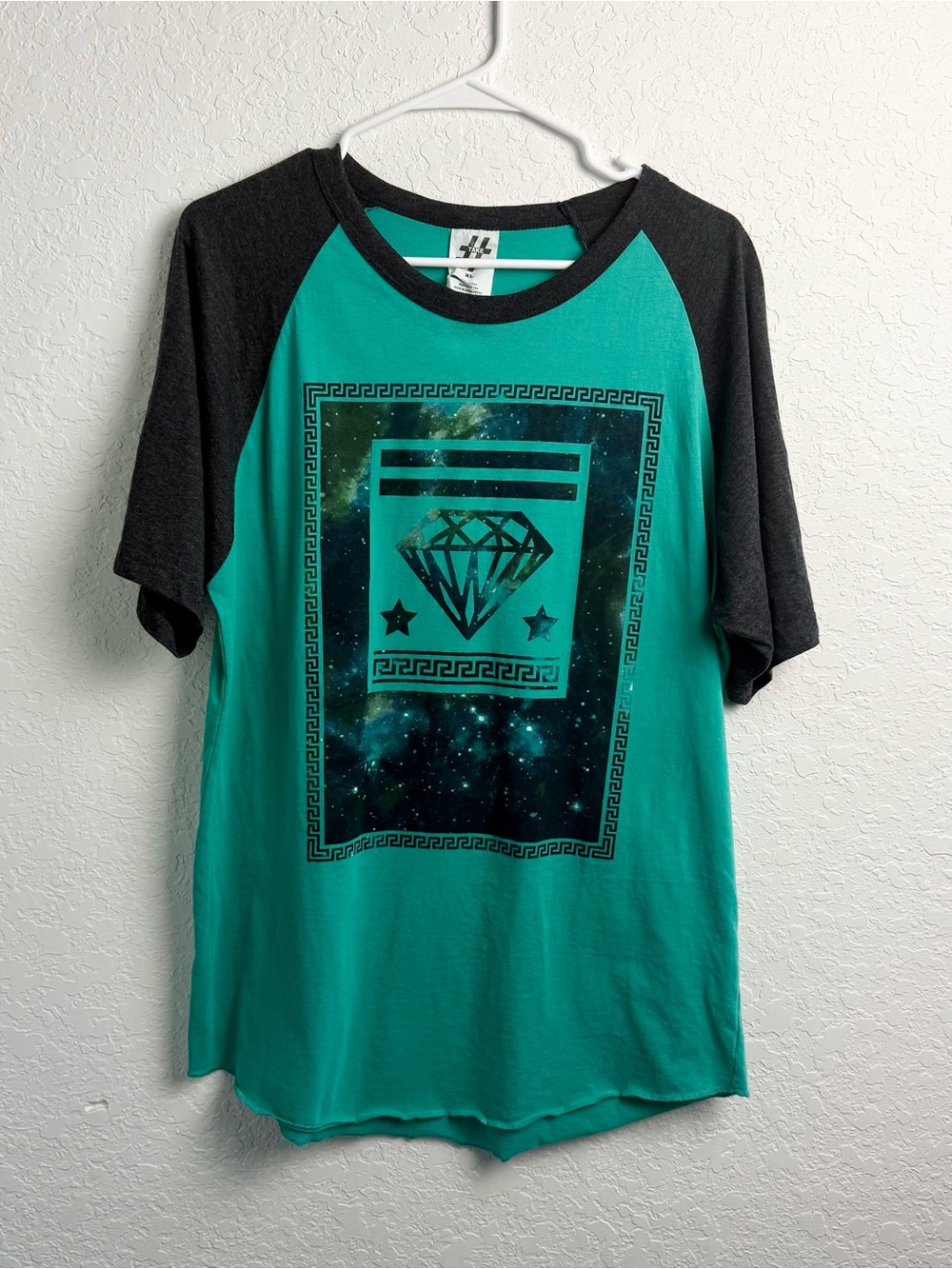 Take That XL Teal Diamond Graphic Raglan Tee